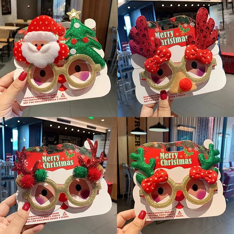 1 قطعة إطار نظارات زينة عيد الميلاد الأيائل مضحك ترتد دي الأطفال زوجين طالب حفلة عيد الميلاد فستان إطار نظارات