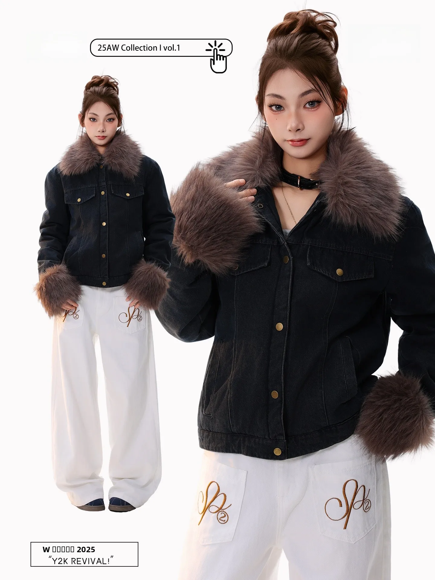 

Женская хлопковая куртка PBB в американском ретро-стиле с меховыми рукавами и воротником, свободного кроя, для осени