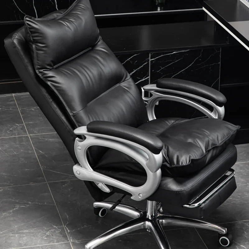 Luxury Leather Manager Chair Ergonomic High Back Executive Chair With Lumbar Massage 135° Footrest Recliner Office Chair