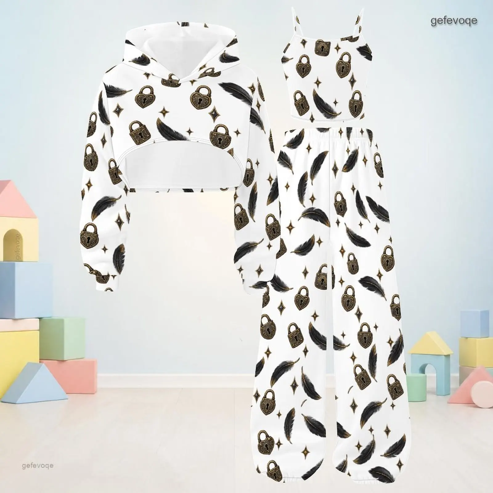 Autumn Graphic Print Girls 3 Piece Outfit Girls Hooded Stylish Children Clothing Daily Wear