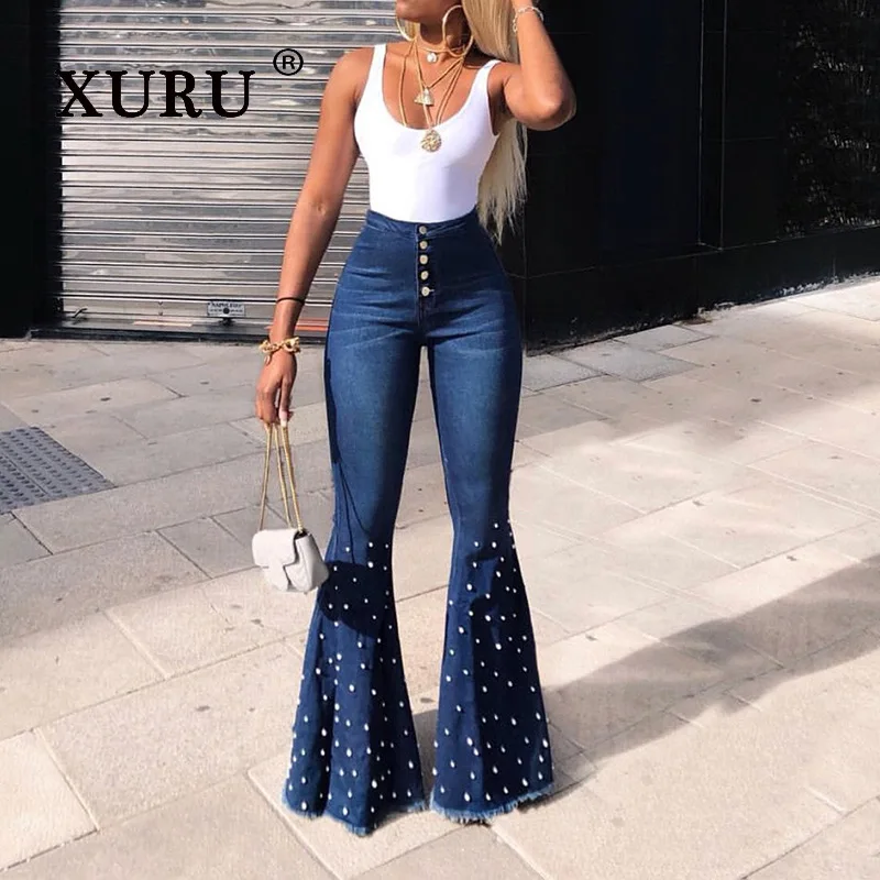 

XURU-Sexy Stretch Jeans for Women, Casual Beading Pants, Long Pants, Europe and the United States, New, K65-861