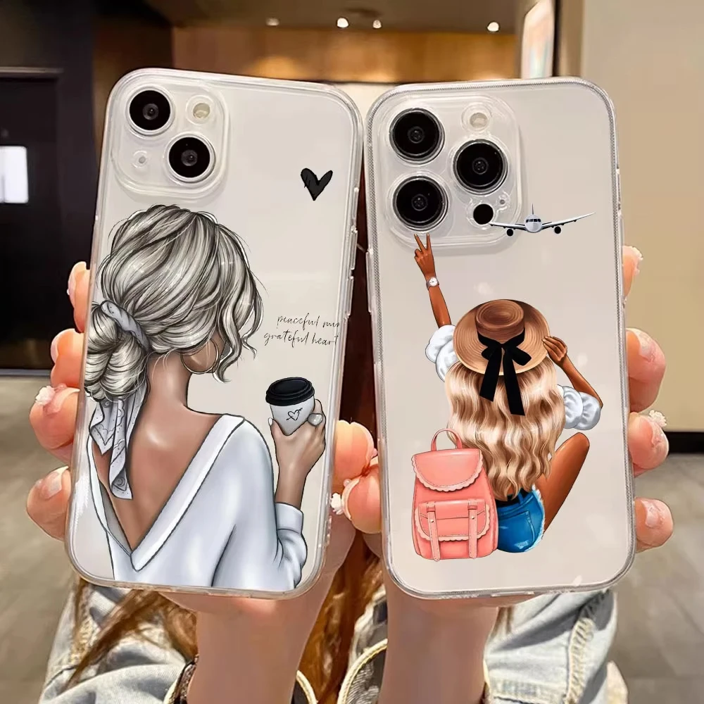 

Fashion Girls Phone Case for Samsung Galaxy S24 S23 S22 S21 FE S25 Plus Ultra 5G Cases Transparent Soft Covers Shockproof Fundas