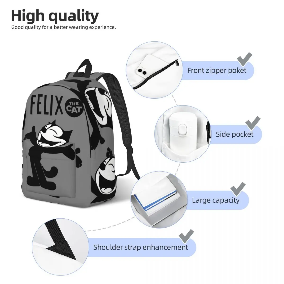 Children\'s Bags Fans Multi Compartment F-Felix The Cat Cartoon Girl Boy For Gifts Adjustable Strap Handbag Hiking