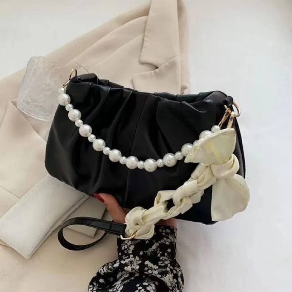 

Portable Korean Cloud Shoulder Bag Luxury Small Pearl Shoulder Bag PU Leather Sweet Luxury Crossbody Bag Underarm Bag