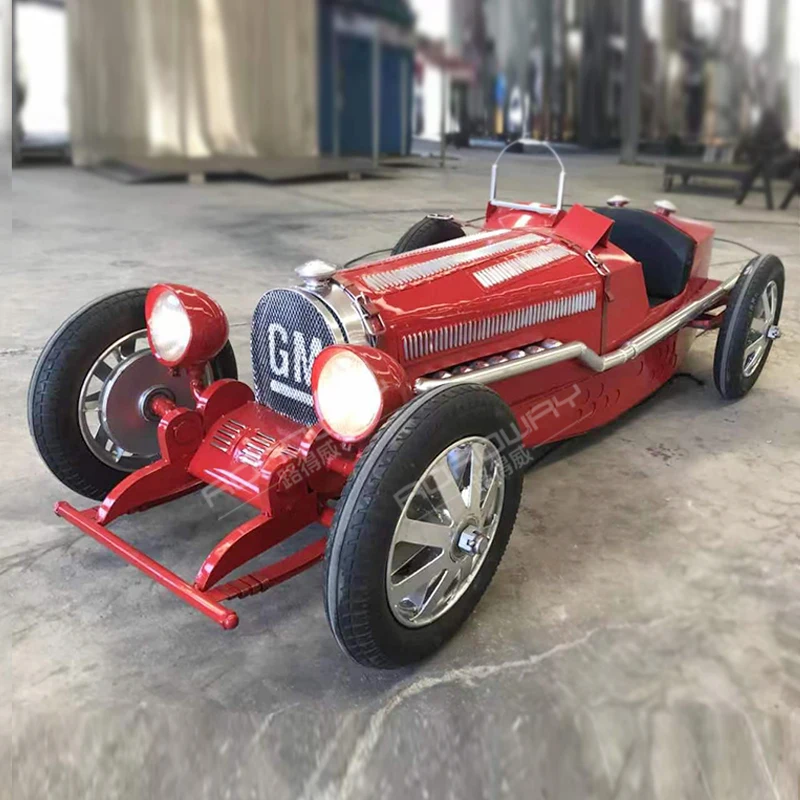Retro metal wrought iron racing car classic car model shopping mall outdoor clothing store window decoration