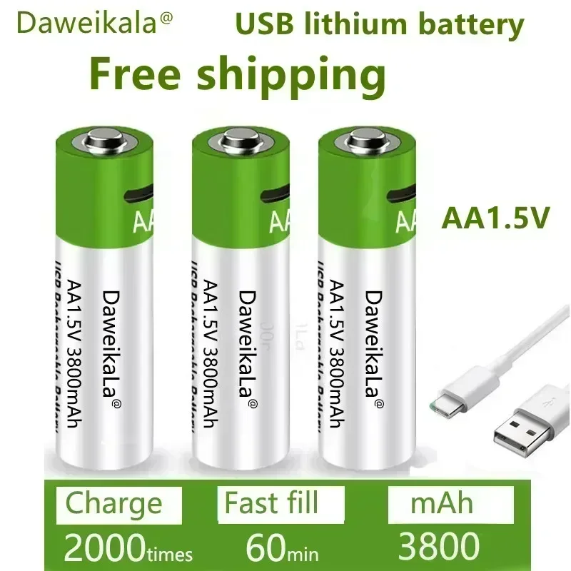 Daweikala 2025 Fast Charging 1.5V 3800mAh AA Lithium-ion Battery And USB Rechargeable Lithium USB Battery For Toy Keyboards