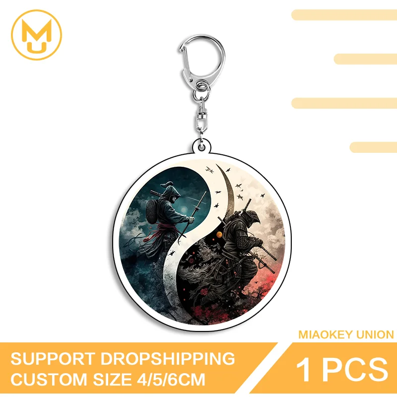 Bagua Japanese Style Samurai Artistic Attractive Cool Double Sided Acrylic Keyring Decorative Key Ring For Bags And Keys