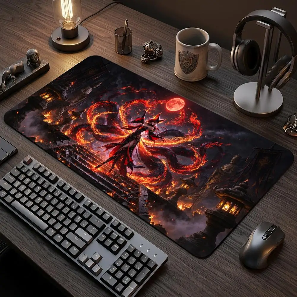 60X35cm Blood Moon Nine Tailed Fox TCG Play mat Non-Slip Rubber Base Stitched Edge Table Mat for Card Game Desk pad