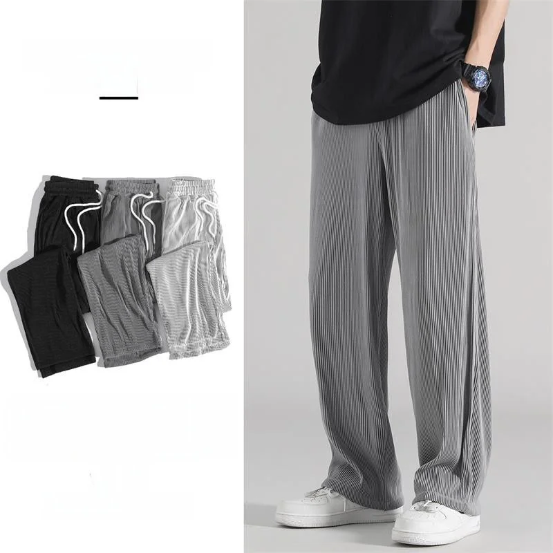 

Мужские летние тонкие прямые свободные повседневные модные дышащие спортивные брюки из ледяного шелка с высокой эластичностью, низкой посадкой и микроэластичностью