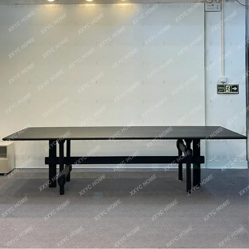 XXMedieval Designer Creative Art Solid Wood Dining Table Rectangular Retro Wabi Black Home Dining Table
