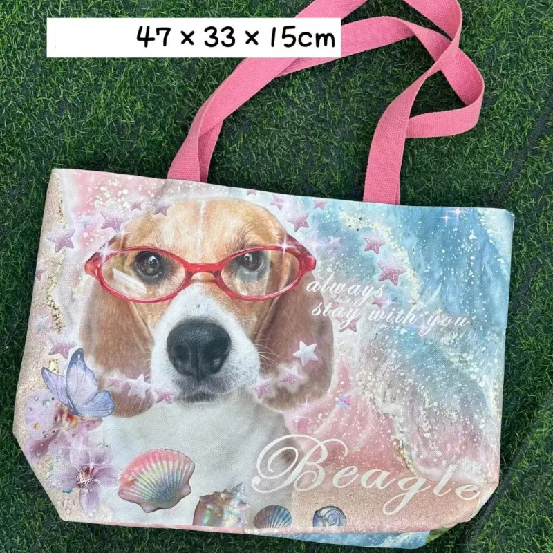 Dog Print PVC Shoulder Bag,Waterproof Large Capacity Commuter Tote Bag,Puppy Lightweight Shopping Pouch,Gift For Animal Lover