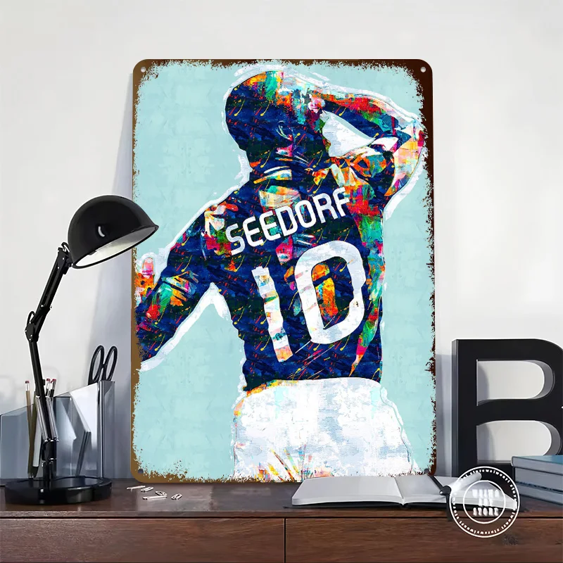 Clarence Seedorf Soccer Art Metal Poster Customized Wall Art Retro Vintage Metal Signs for Man Cave Decoration Bedroom Home Deco