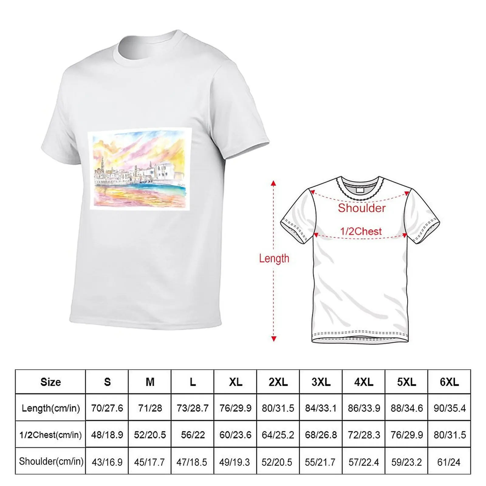 View of Monopoli Italy with Old Port in Spectacular Sunlight T-Shirt Basic Crew Neck Short Sleeve Top
