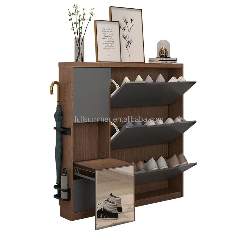 スリムシューズキャビネット、17cm/6.7インチ木製フリッ - Shoe Rack Cabinet Narrow Entryway のレビューと価格
