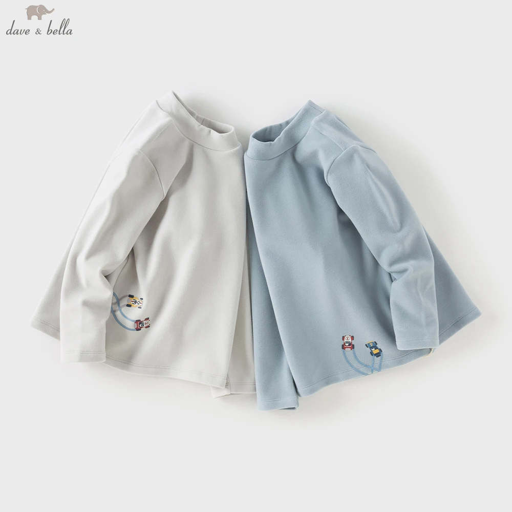 Dave Bella Children Autumn Winter Velvet T-shirts Boys Solid Half High Collar Long Sleeve Tops Casual Kids Layers DB4254767