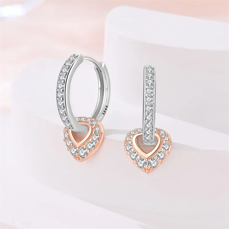 New 925 Sterling Silver Two Colored Heart-Shaped Design Wome
