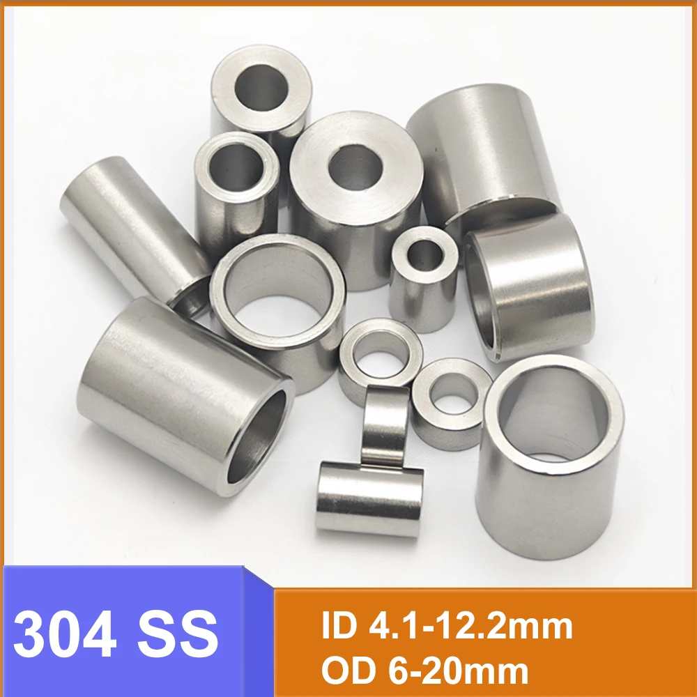 10pcs 304 SS Unthreaded Bushings ID 4.1-12.2mm OD 6-20mm Round Hollow Gasket Sleeves Standoff Spacer Washers L=1/1.5/2/2.5-20mm