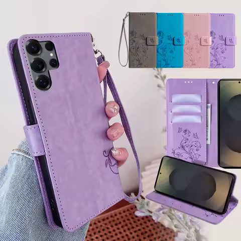 Fashion Embossed Solid Color Wallet Case for Samsung Galaxy S25 S24 S23 S22 S21 S20 Ultra S25 Edge S25 Plus S24 FE Flip Cover