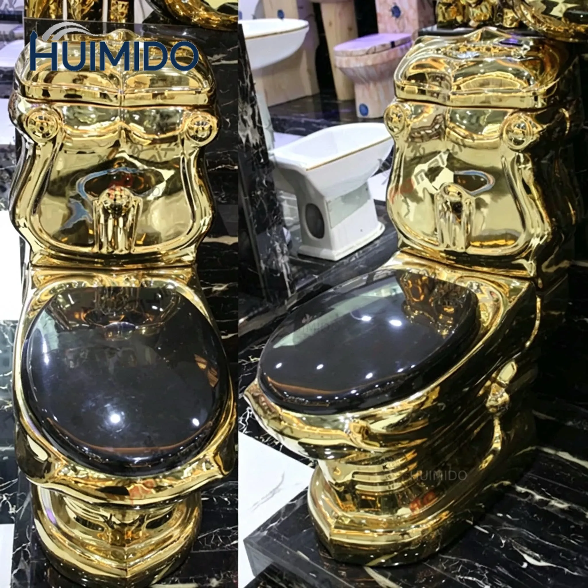 European court golden toilet retro hotel colorful toilet relief split toilet, color gold creative toilet