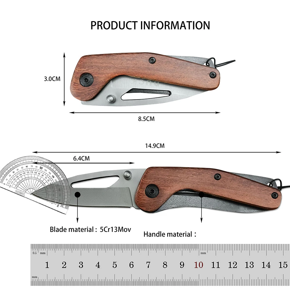 DA85 Tactical Outdoor Pocket Knife 5Cr13Mov Steel Blade Wooden Handle EDC Utility Folding Kinfe for Wilderness Camping Hiking