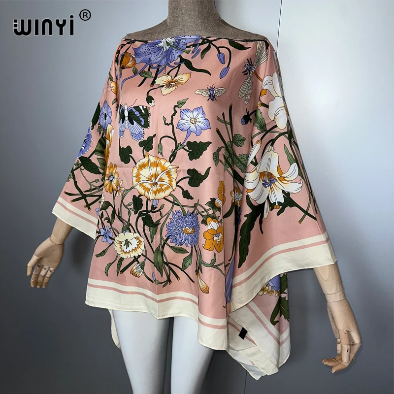 WINYI, top bohemio con estampado bohemio de verano con manga de murciélago para mujer, trajes de playa para cubrir la playa, ropa de vacaciones para mujer
