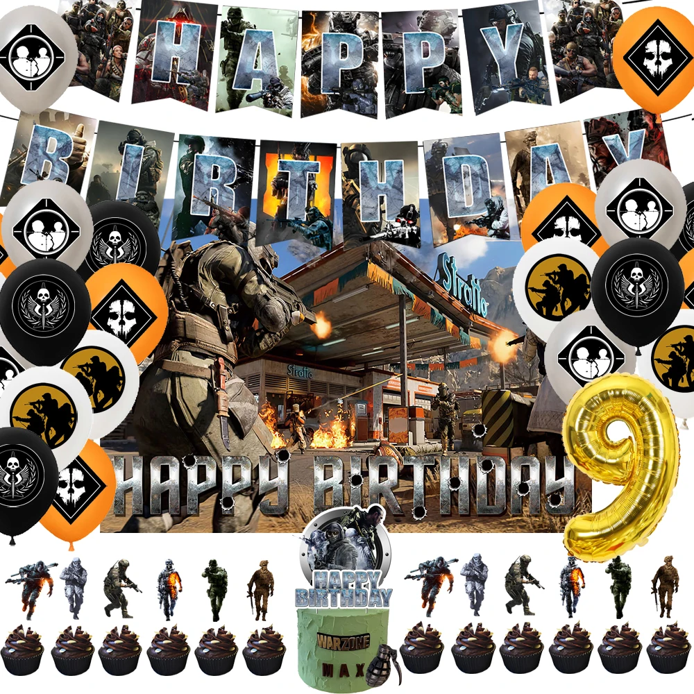 Calling of Duty Theme Background Birthday Party Decoration Stimulating Game Balloon Cake Toppper Accessories Baby Boys Gift Prop