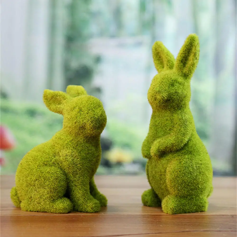 Easter Bunny Outdoor Decoration Artificial Plant Green Flocking Bunny Toys Handmade Grass Turf Home Office Garden Ornament 2023