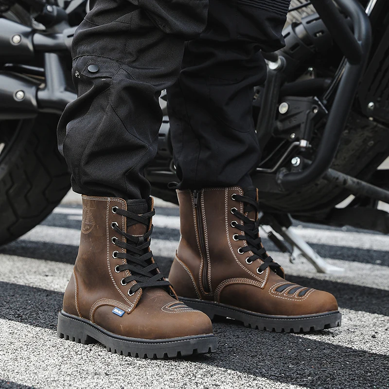 Motorcycle Shoes Men Motocross Cruiser Boots Leather Adventure Low