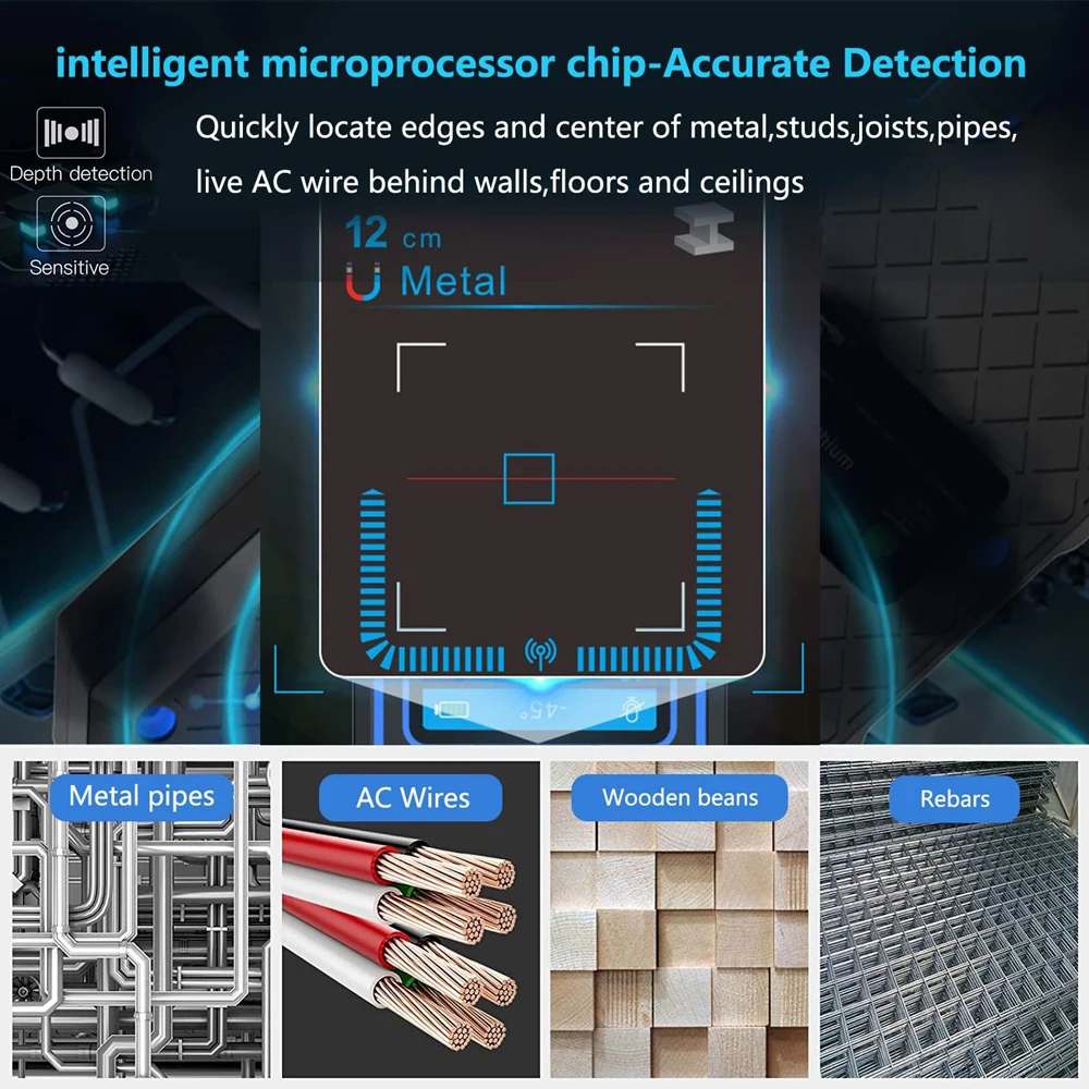 Noyafa scanner de parede profissional detector de metais localizador de pinos detectando metal madeira ac fios ao vivo cobre