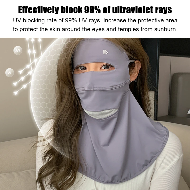 Summer Sunscreen Full Face Cover Driving Breathable Anti-UV Face Kini Neck Protection Ice Silk Mask For Outdoor Sports Cycling