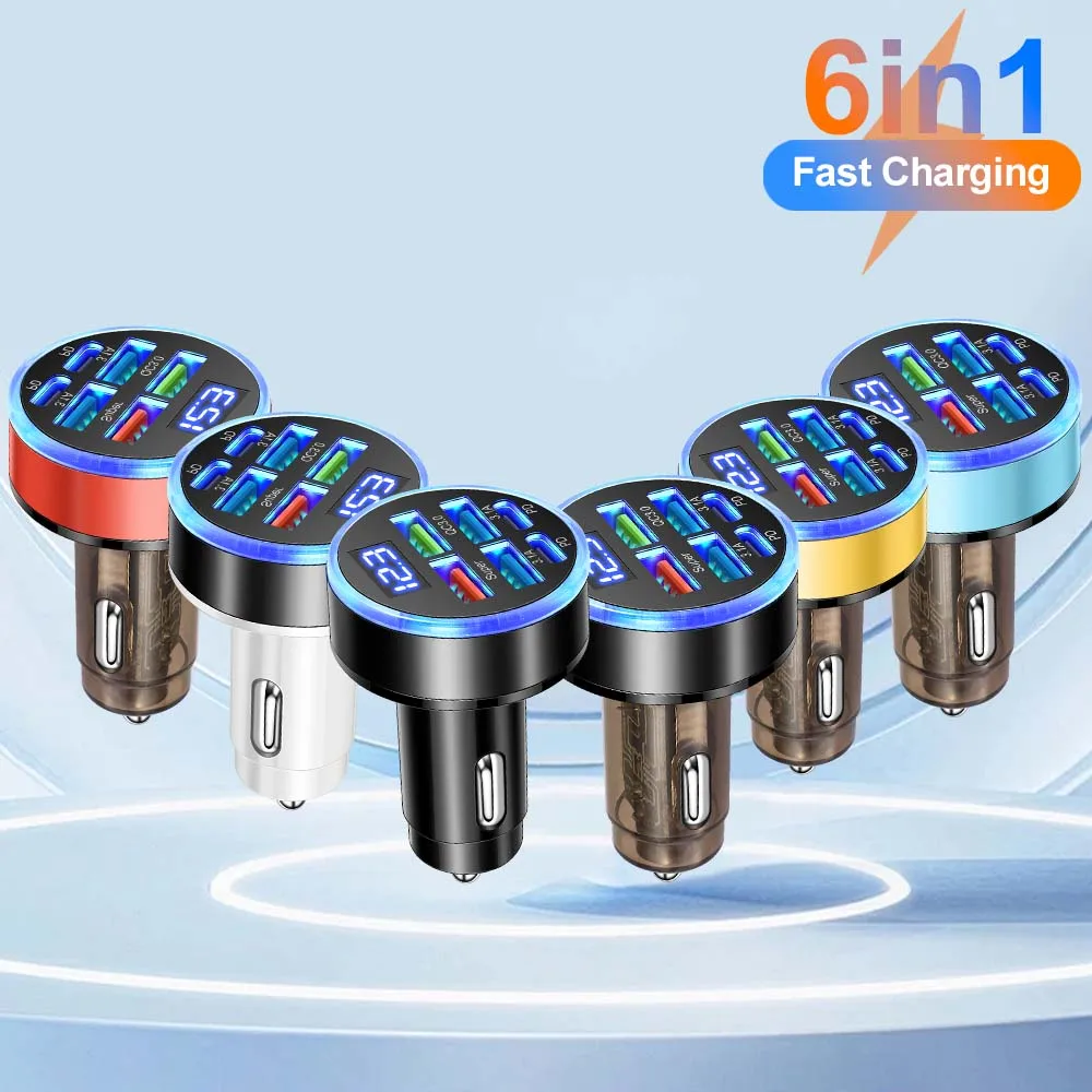 Total 100W Car Charger 6 Ports USB C Charger PD Fast Charging for iPhone 15 14 13 Pro Max Xiaomi 14 13 Samsung