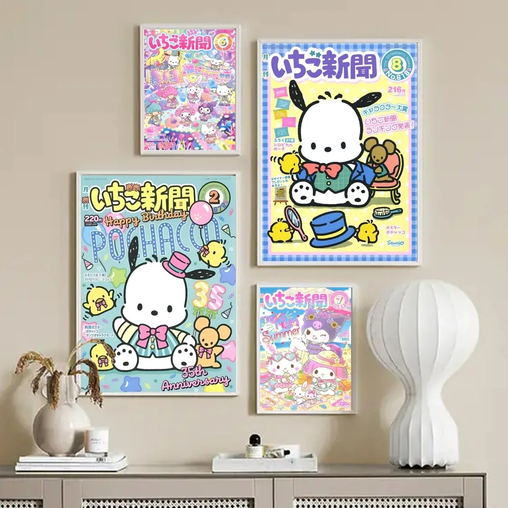 Cute Cartoon Kuromi Hello Kitty Magazine Posters Stickers Living Room Bedroom Entrance Cafe Wall Art Decoration Painting Room