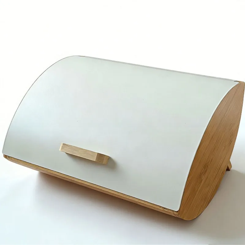 Bamboo cover bread box, household iron storage box, kitchen storage box, metal sealing box bamboo