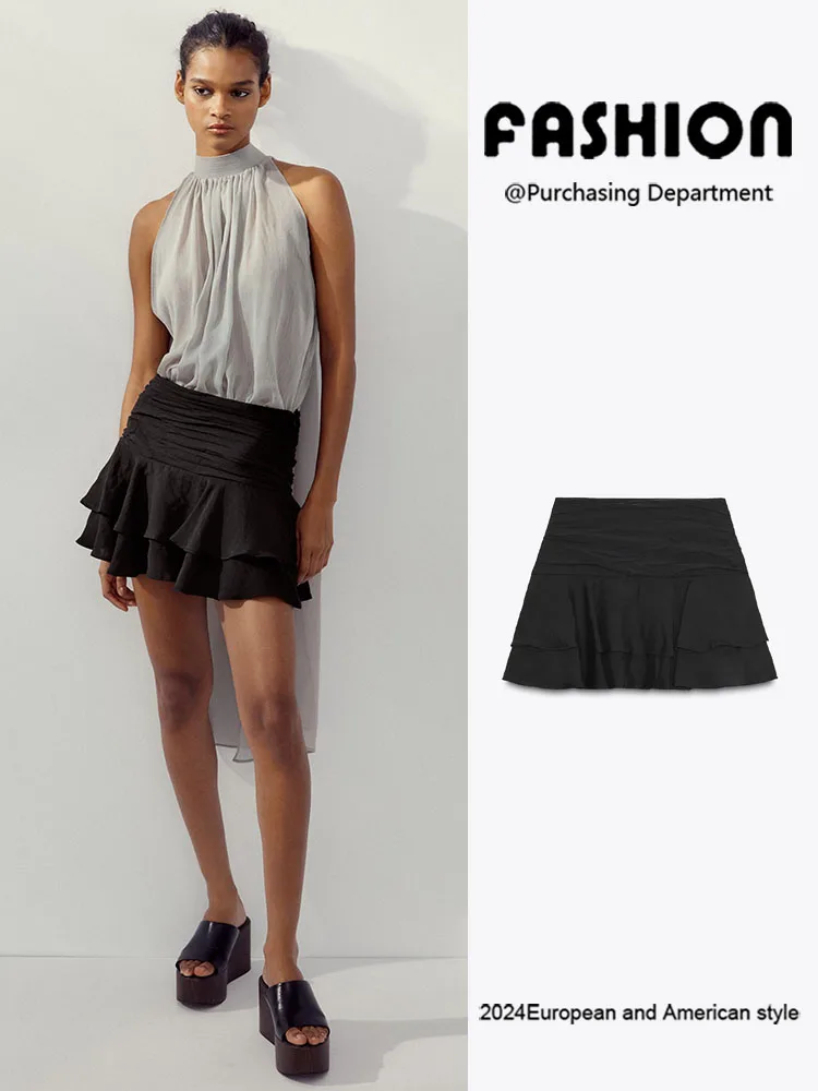 

Faionable Women's Midi Skirt Pants Summer New Arrival Pleated Layered Decorative Versatile mid Waist Tulle Skirt for Ladies