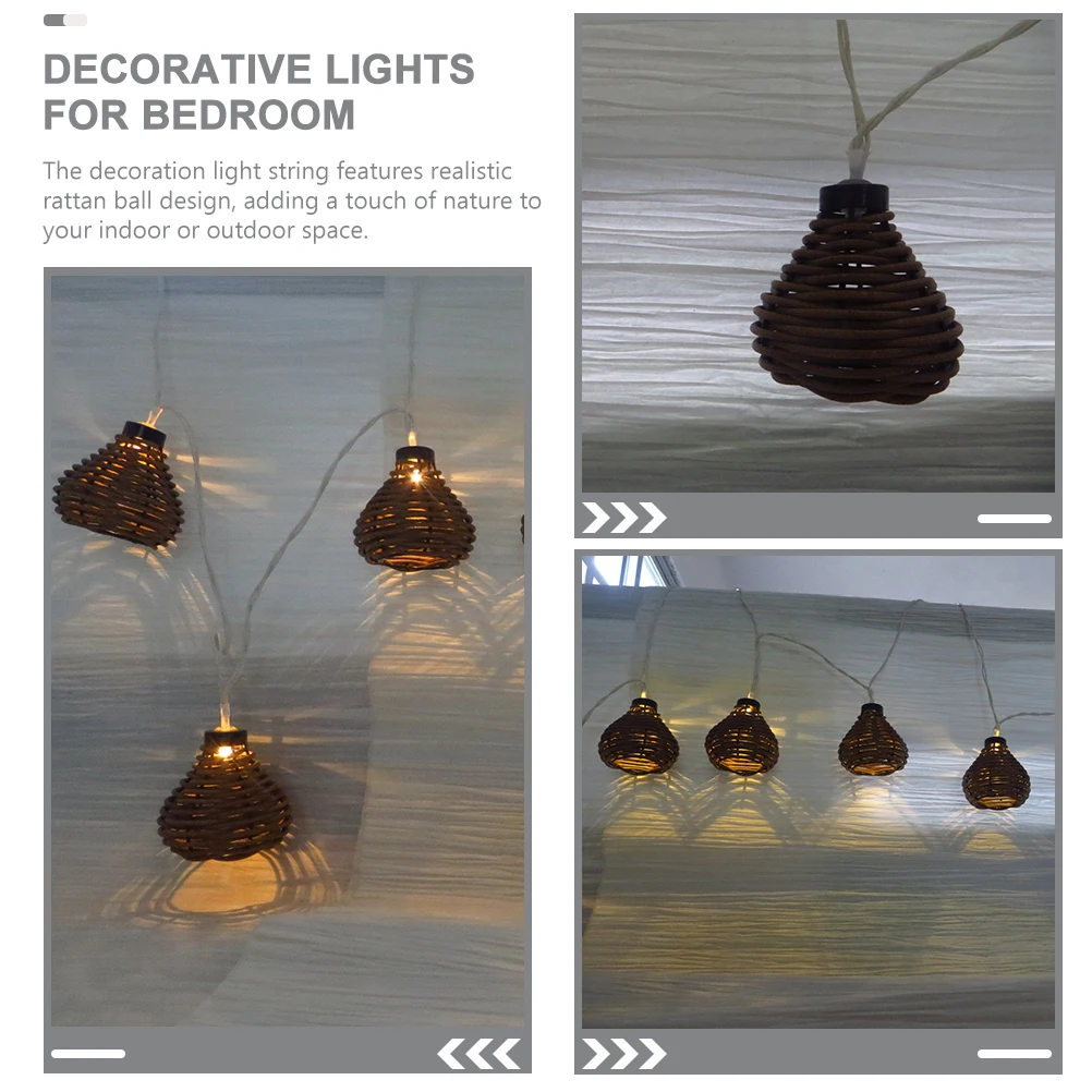 2.2 Meter 10 Led String Light Imitation Rattan Ball Decorative Indoor Outdoor Garland Bedroom Wall Fairy Lights Rattan Ball