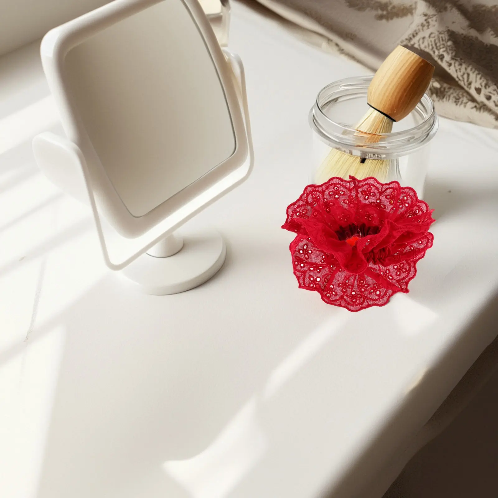 

Red Double Layer Lace Scrunchy Elastic Hair Tie for Women Girls Ponytail Holders Large Floral Oversized Hairbands Hairstyling