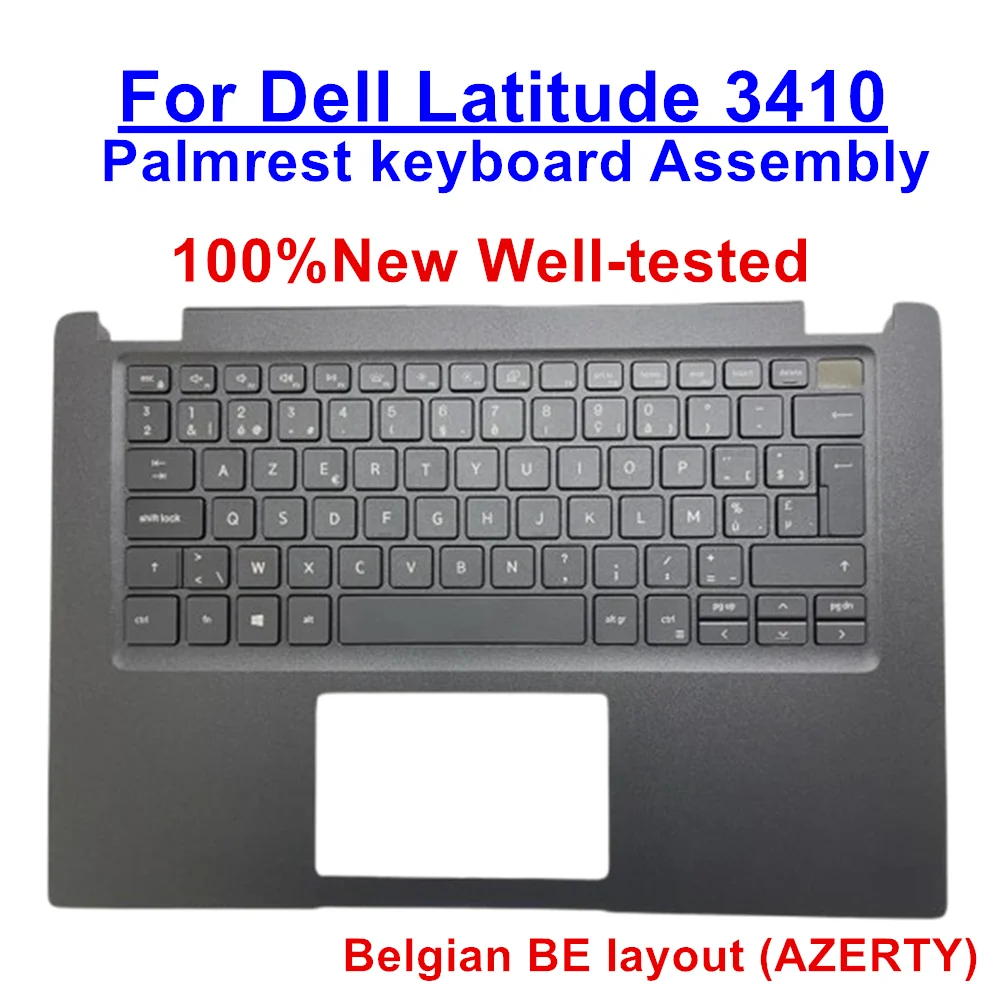 

00MC2P C0X1C New For Dell Latitude 3410 Palmrest keyboard w/Backlight Belgian BE layout (AZERTY) Black (Without Touchpad)