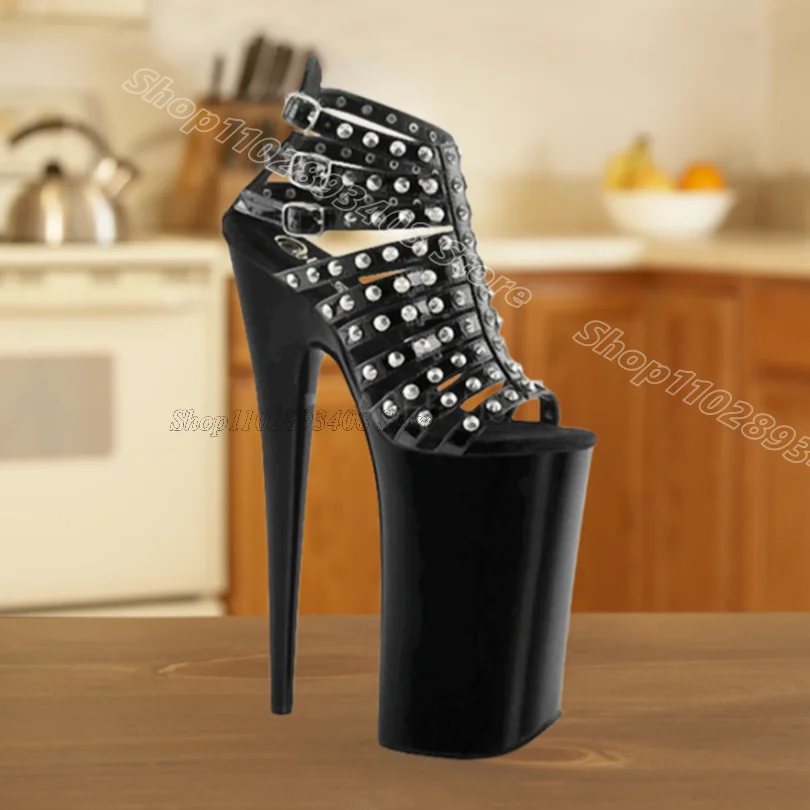Black Rivet Decor Sandals Ankle Buckle Open Toe Platform British Style Women Summer Fashion Party Sandals Zapatos Para Mujere