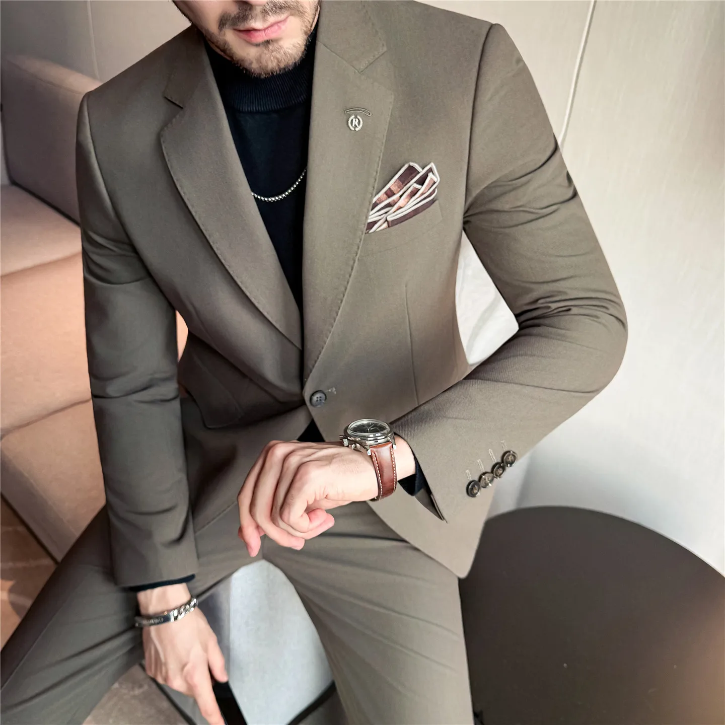 

Нежелезный костюм-двойка (пиджак + брюки), устойчивый к морщинам торжественный костюм, тканая ткань премиум-класса для делового случая, свадьбы