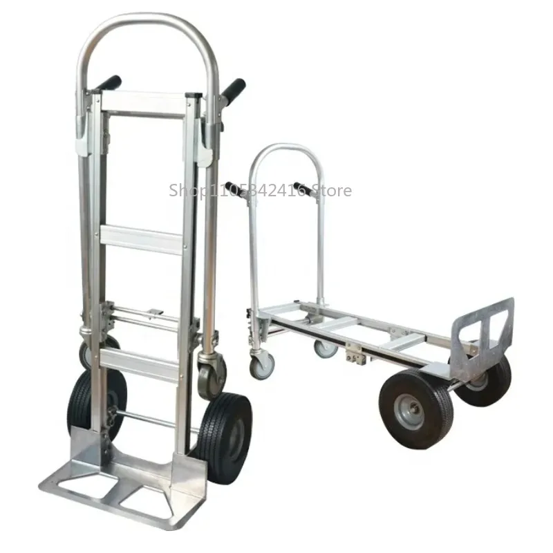 2 in 1 Aluminum Folding Hand Truck Heavy Duty Portable for Travel Luggage Warehouse Loading Storage Transport Utility Trolley