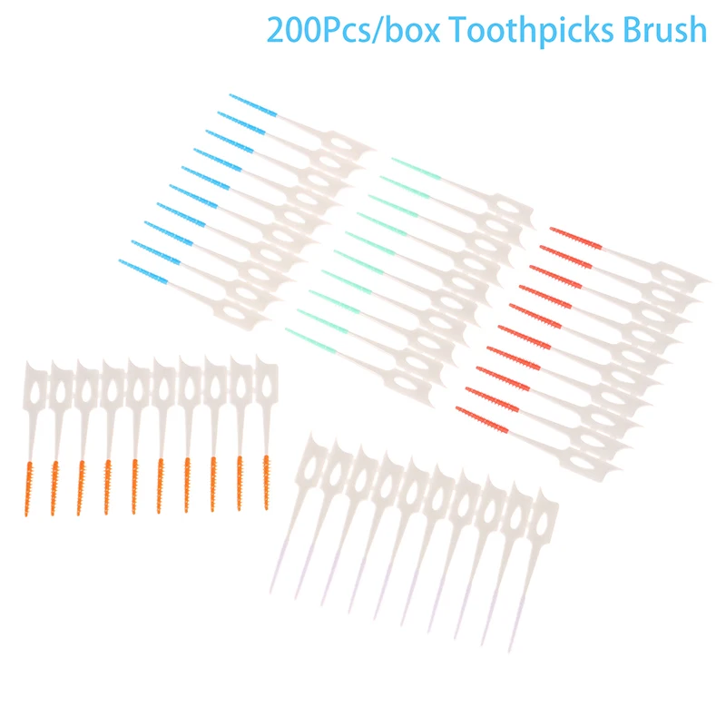 200 Pcs/box Silicone Interdental Brush Super Soft Dental Cleaning Brushes Teeth Cleaner Dental Floss Toothpicks Oral Care Tools