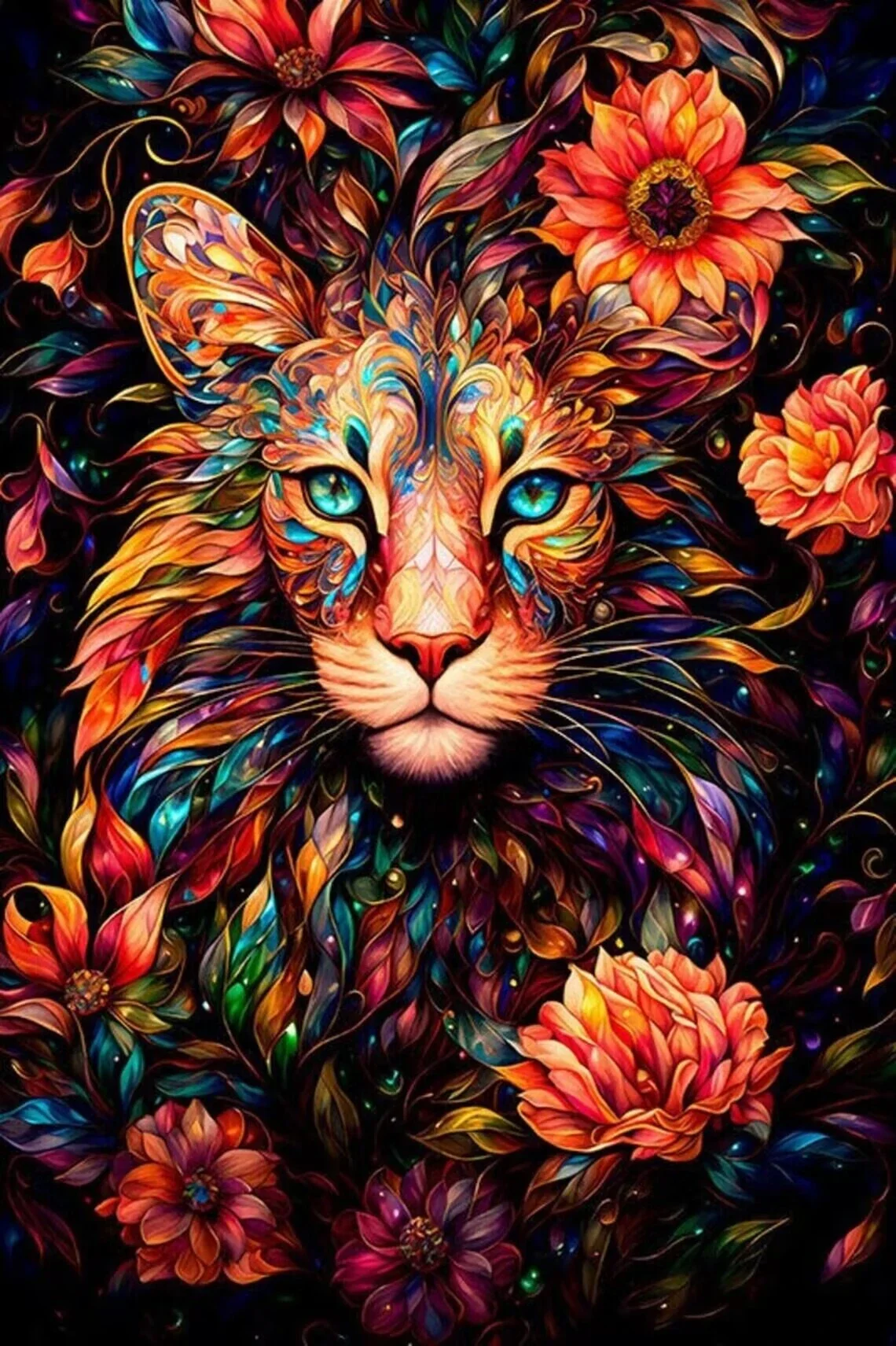 Sunature AB Diamond Painting Art Full Square Round Drills Flower Lion Diamond Painting Kits (5-10 AB Colors)