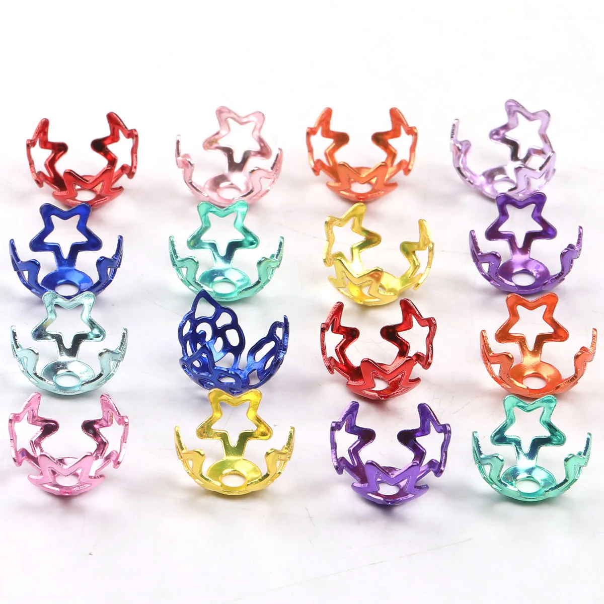 16/32pcs Random Color Hollow Star Zinc Alloy Bead Caps 11*16mm For DIY Bracelet Necklace Hair Accessories Craft Making
