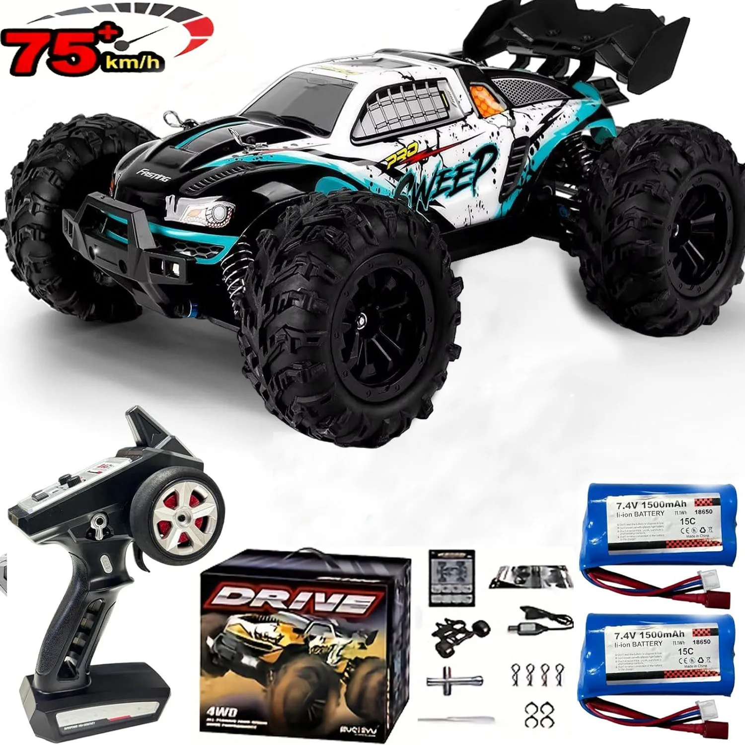 WLtoys 2,4GHz RC-Auto, 1:16 75km/h Offroad-Monstertruck mit Scheinwerfern & Chassisbeleuchtung, Crawler-Auto für Enthusiasten & Kinder