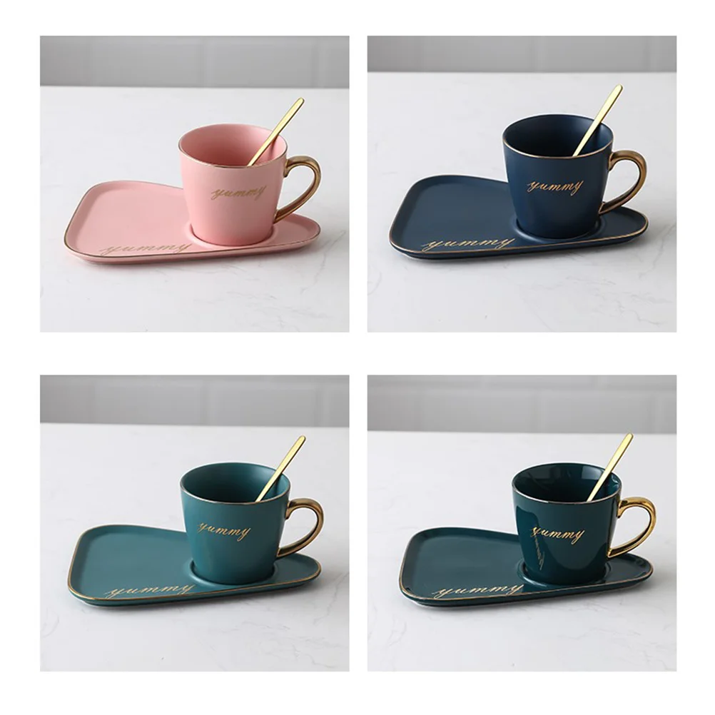 

Ceramic Coffee Cup Nordic Style Tea Cup Tray Afternoon Tea Set Tableware Tray without Spoon Green (300ml)