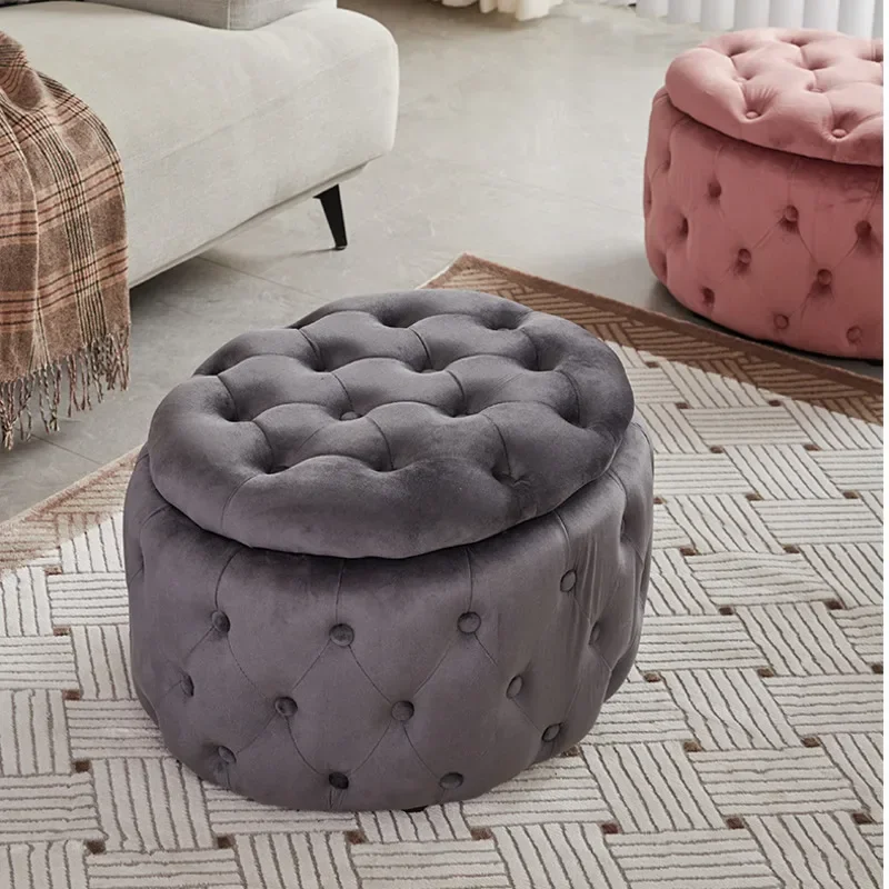 Velvet Bedroom round Dressing Stool with Storage- Comfortable Shoe Bench Seat for Wardrobe