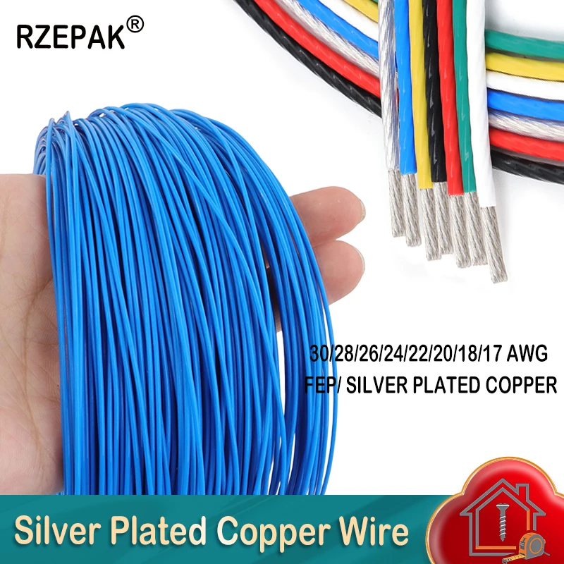 FEP Insulated Silver Plated Copper Wire 30AWG - 17AWG High Purity OFC HiFi Audio Speaker Headphone DIY Signal Cable
