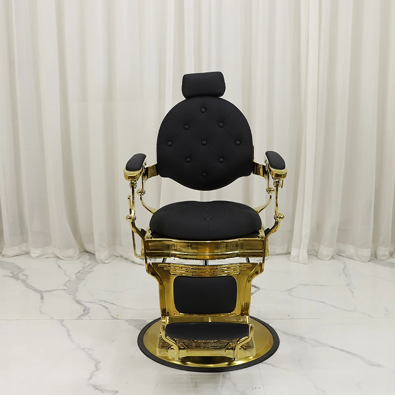Wholesale Black Tufted Leather Round Gold Base Hairdressing Styling Chair Luxury Hydraulic Pump Shaving Barber Chair for Men