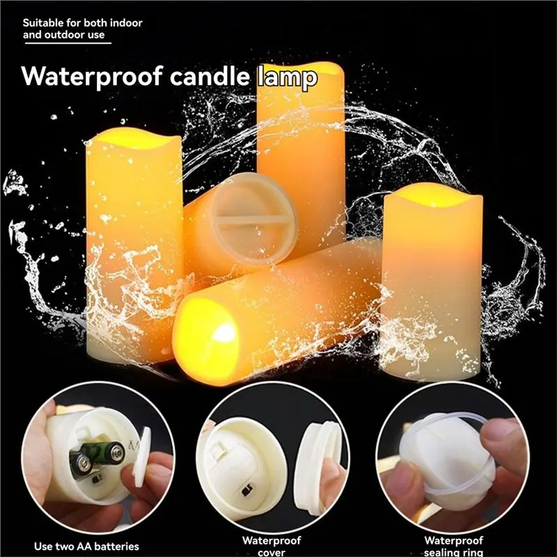 Flameless LED Flicking Candles 12Pcs Battery Operated Outdoor Waterproof For Dining Tables Fireplaces With Remote Control