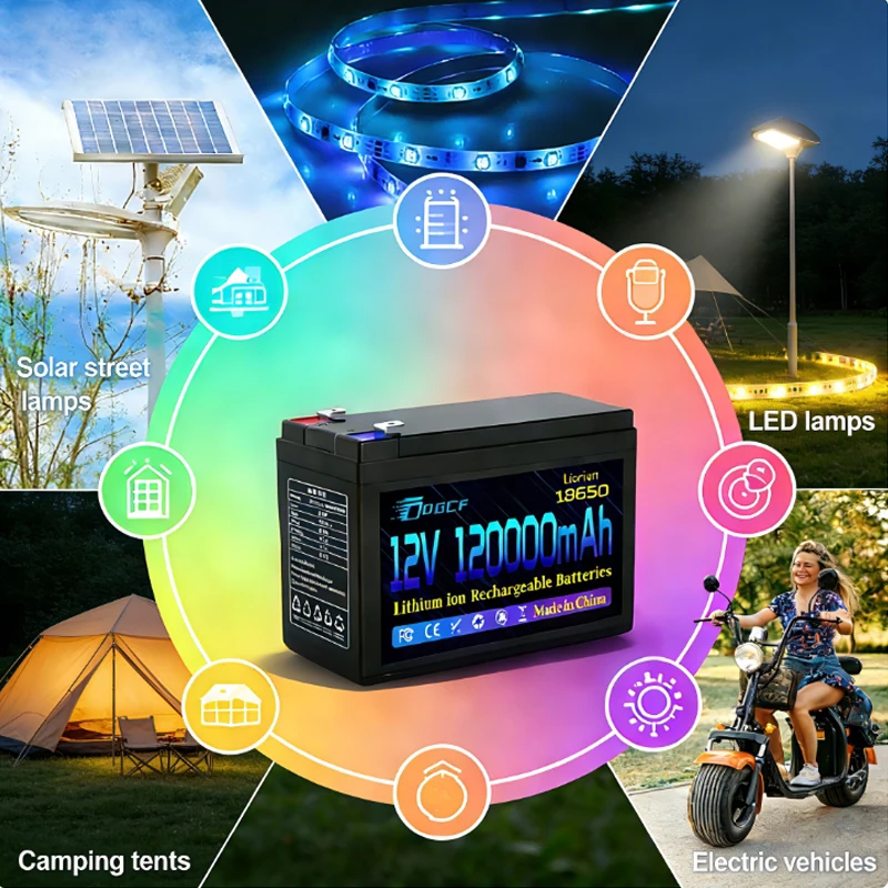 ✔️12V Battery 80Ah 18650 Rechargeable LiFePO4 Lithium Battery Built-in 5V 2.1A Usb Power Display Port Charger+12.6V 3A charger